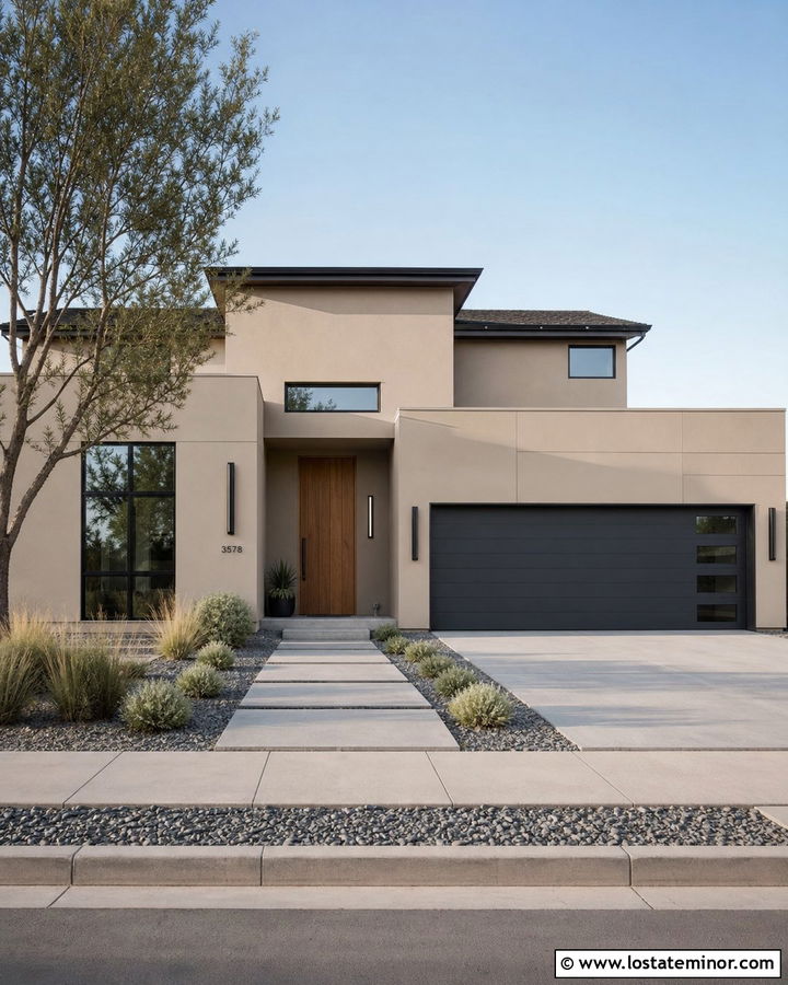 Taupe Contemporary House With Black Linear Sconces - 30 Taupe House Design With Light Fixtures Ideas