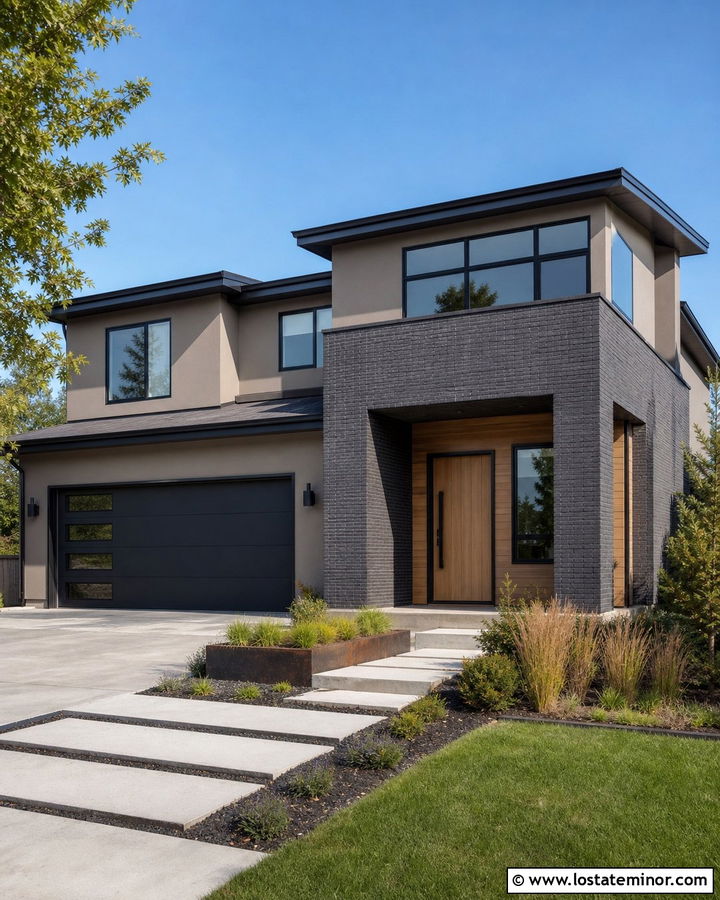 Taupe Contemporary House With Brick - 30 Taupe House Design With Brick Accents Ideas