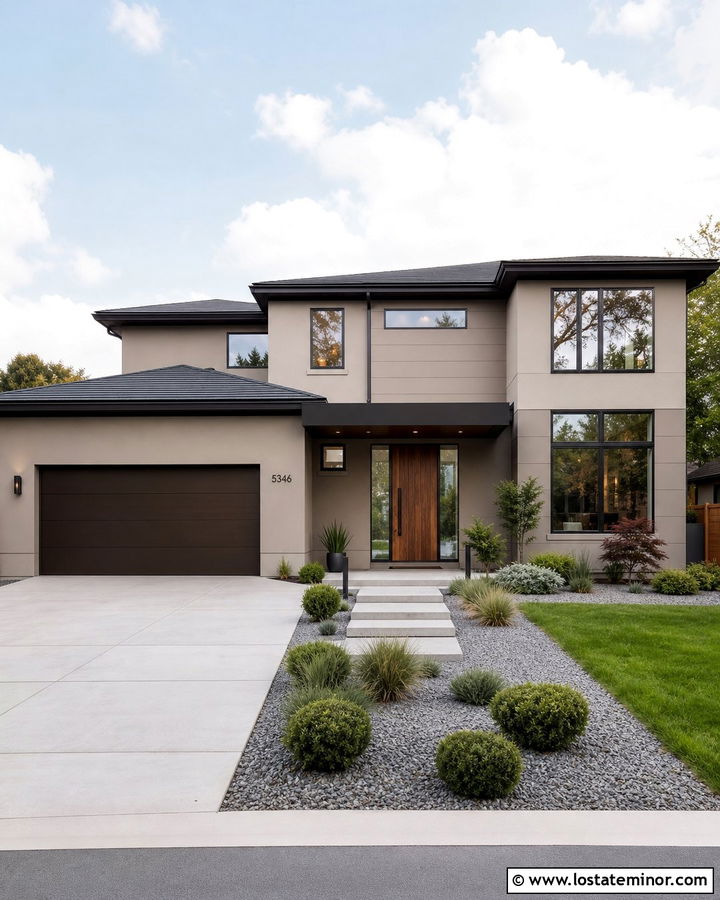 Taupe Contemporary House With Bronze Accents - 30 Taupe House Design With Accents Ideas