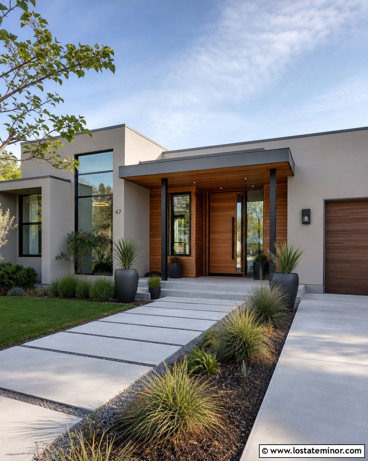 Taupe Contemporary House With Cedar Entry Porch - 30 Taupe House Design With Front Porch Ideas