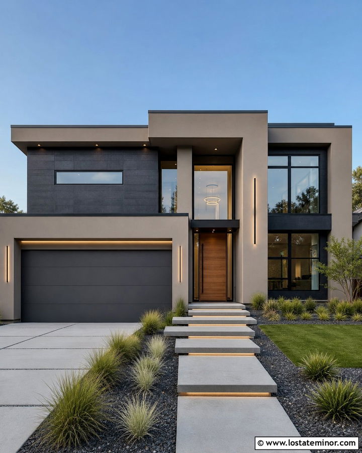 Taupe Contemporary House With Linear LED Lighting - 30 Taupe House Design With Lighting Ideas