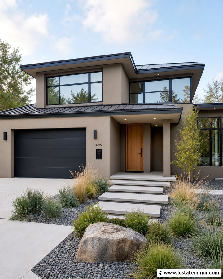 Taupe Contemporary House With Modern Mailbox - 30 Taupe House Design With Mailbox Ideas