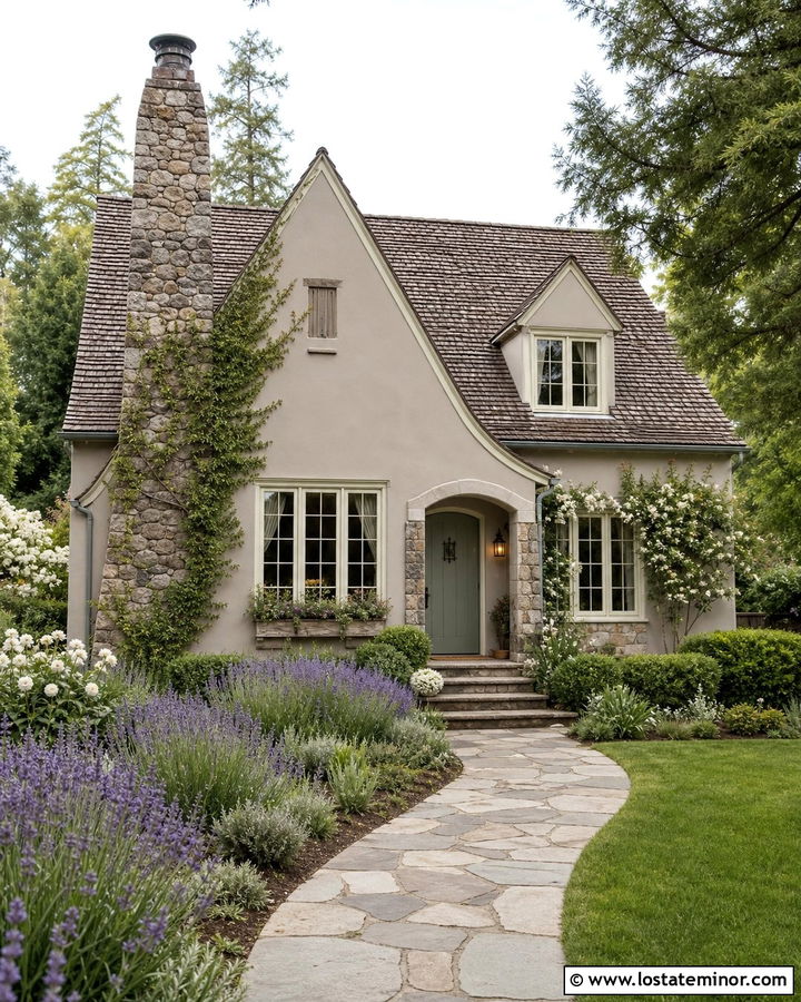 Taupe Cottage With Cobblestone Chimney - 30 Taupe House Design With Chimney Ideas