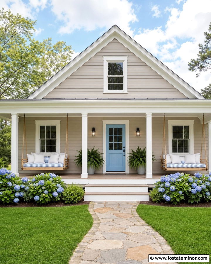 Taupe Cottage With Double Porch Daybeds - 30 Taupe House Design With Daybed Ideas