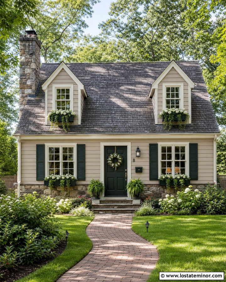 Taupe Cottage With Flower Box Dormers - 30 Taupe House Design With Dormers Ideas