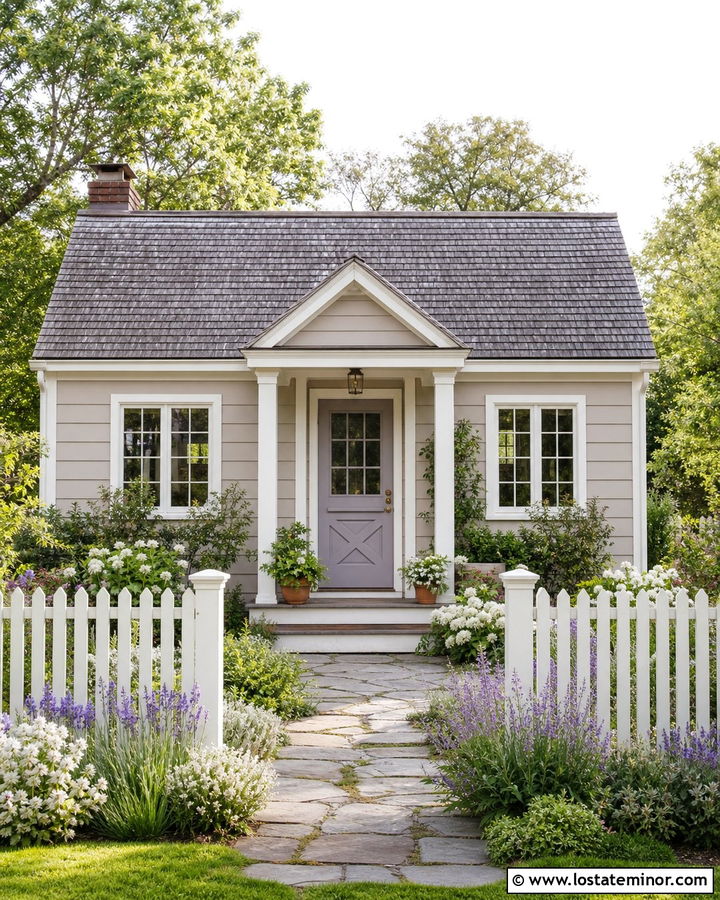 Taupe Cottage With Lavender Gray Dutch Door - 30 Taupe House Design With Dutch Door Ideas