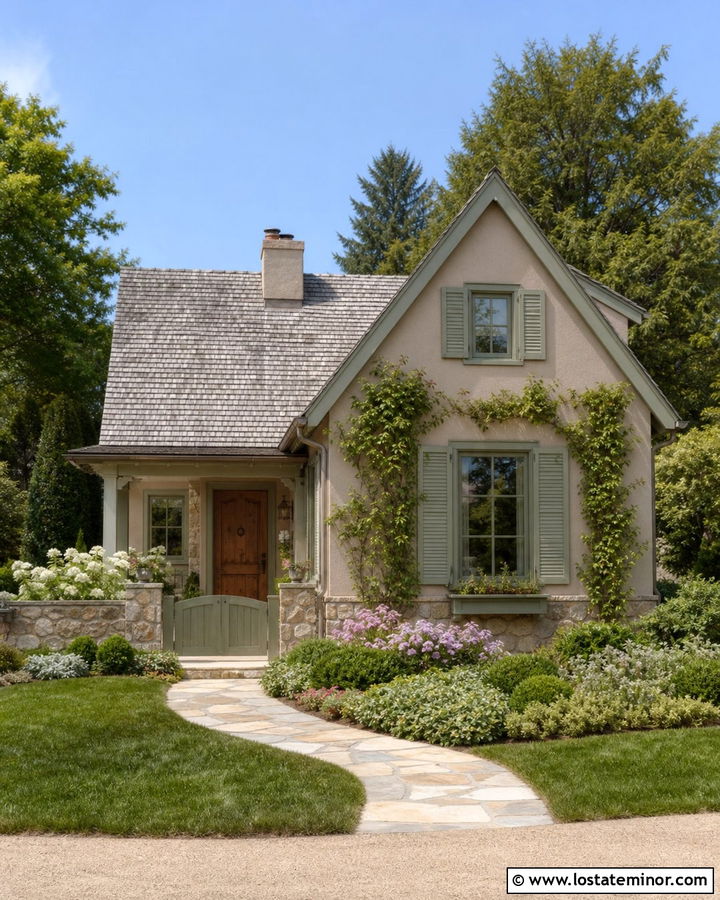 Taupe Cottage With Sage Window Frames - 30 Taupe House Design With Window Frames Ideas
