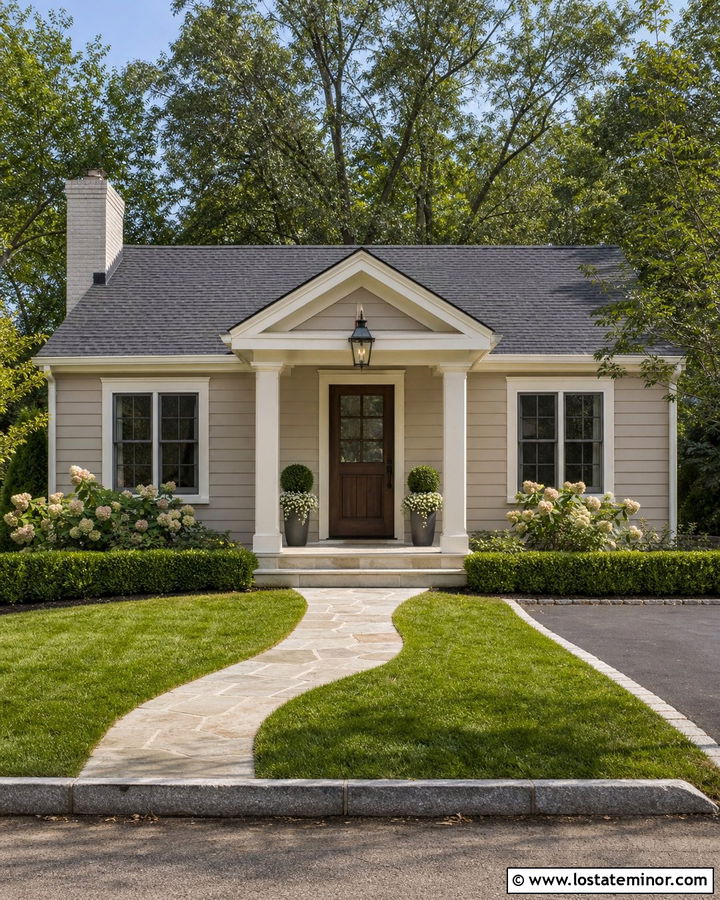 Taupe Cottage With Small Gabled Porch - 30 Taupe House Design With Front Porch Ideas