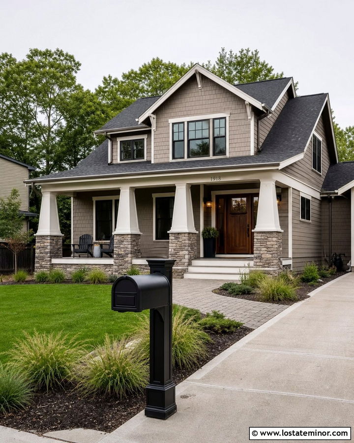 Taupe Craftsman House With Black Mailbox - 30 Taupe House Design With Mailbox Ideas