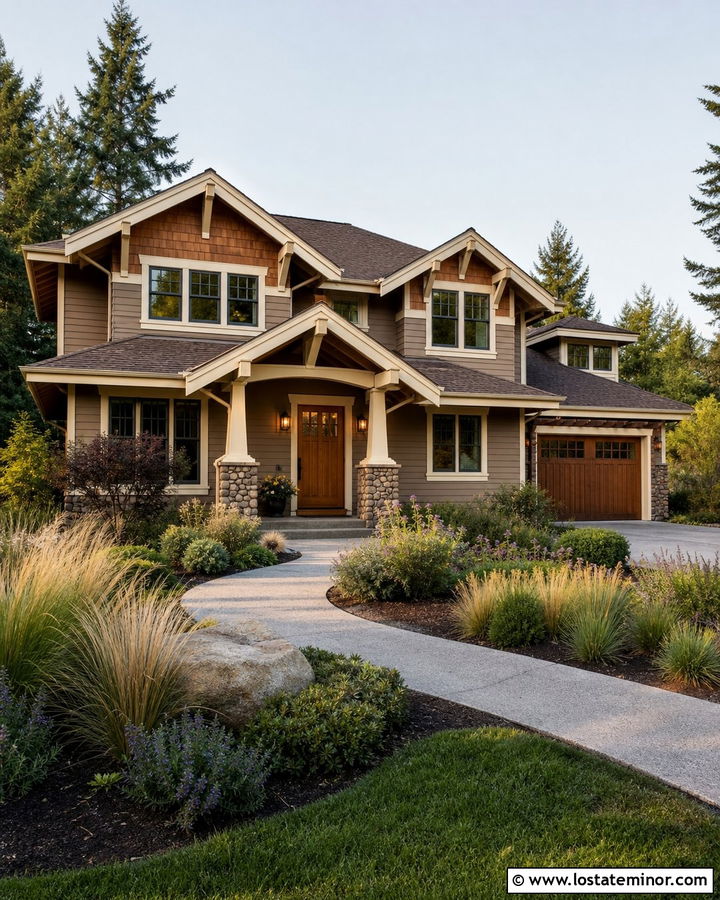 Taupe Craftsman House With Cedar Shake Gables - 30 Taupe House Design With Cedar Shake Ideas