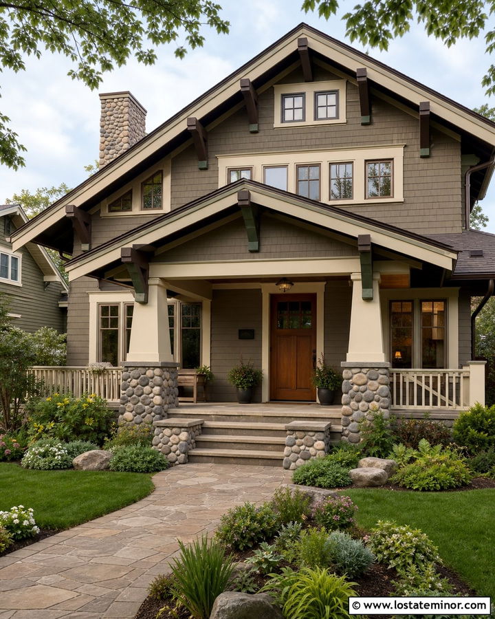 Taupe Craftsman House With Cream Trim - 30 Taupe House Design With Trim Ideas