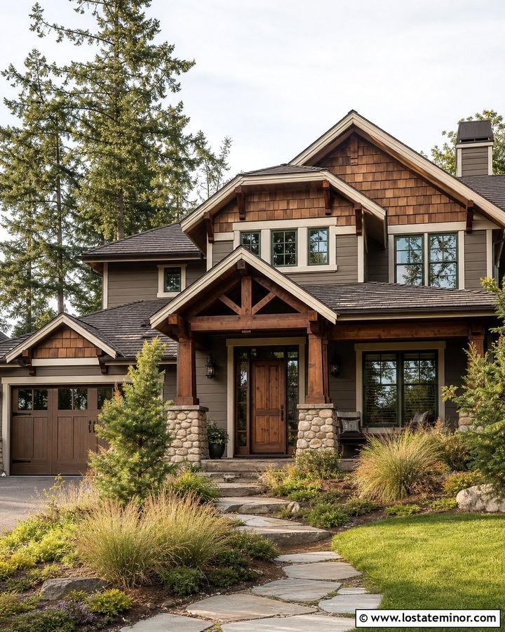 Taupe Craftsman House With Shingles - 30 Taupe House Design With Shingles Ideas