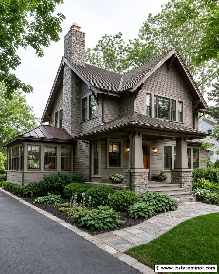 Taupe Craftsman House With Side Sunroom - 30 Taupe House Design With Sunroom Ideas