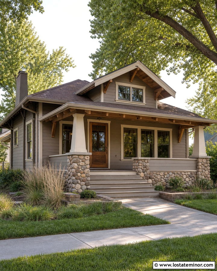 Taupe Craftsman House With Wood Look Storm Door - 30 Taupe House Design With Storm Door Ideas