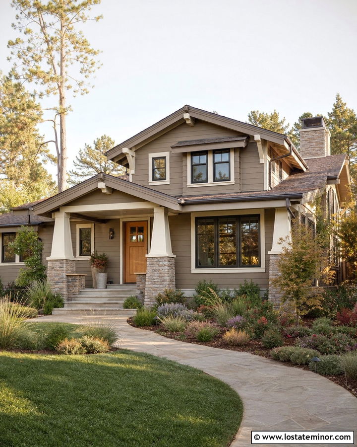 Taupe Craftsman With Bronze Window Frames - 30 Taupe House Design With Window Frames Ideas