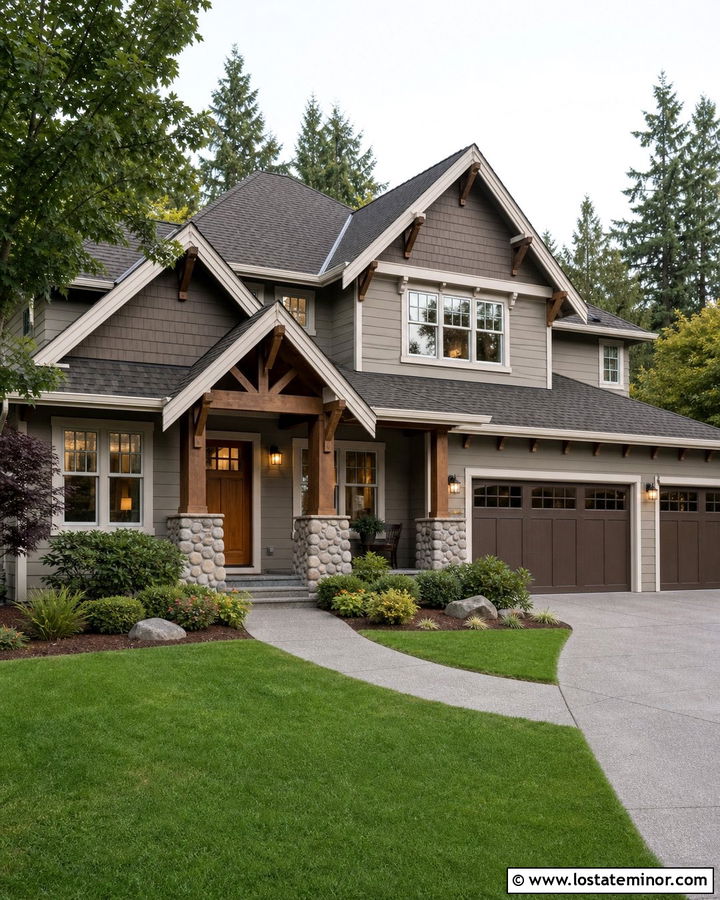 Taupe Craftsman With Mixed Rooflines - 30 Taupe House Design With Roof Ideas