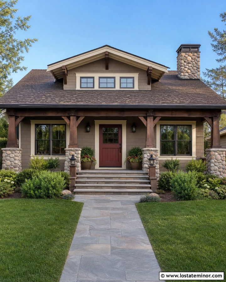 Taupe Craftsman With Red Dutch Door - 30 Taupe House Design With Dutch Door Ideas
