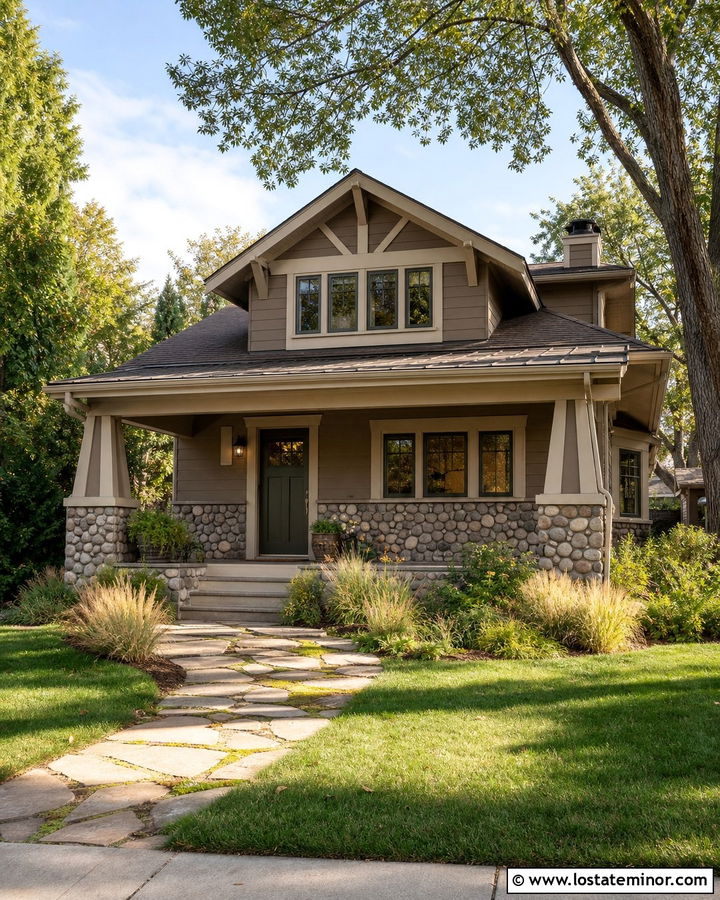 Taupe Craftsman With River Rock Wainscoting - 30 Taupe House Design With Wainscoting Ideas