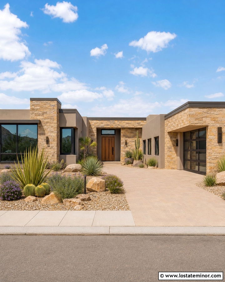 Taupe Desert House With Sandstone - 30 Taupe House Design With Stone Accents Ideas