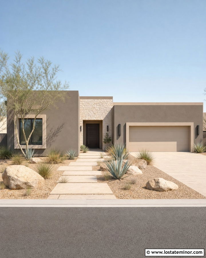 Taupe Desert Modern House With Sand Window Frames - 30 Taupe House Design With Window Frames Ideas