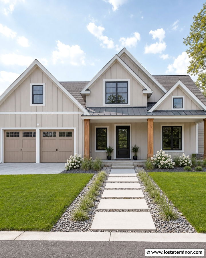 Taupe Farmhouse With Black Storm Door - 30 Taupe House Design With Storm Door Ideas