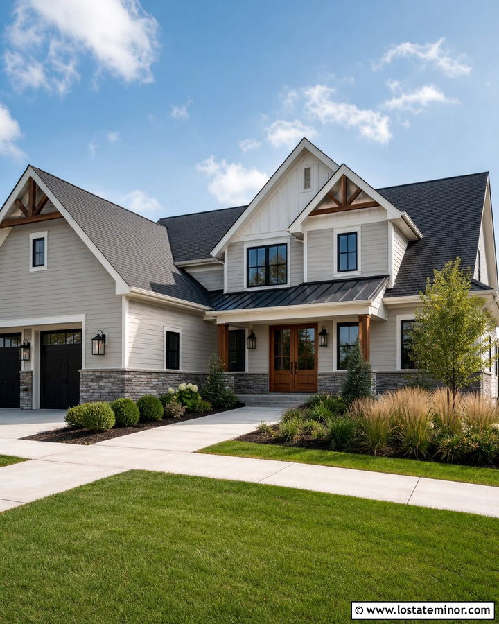 Taupe Farmhouse With Gray Stone Wainscoting - 30 Taupe House Design With Wainscoting Ideas