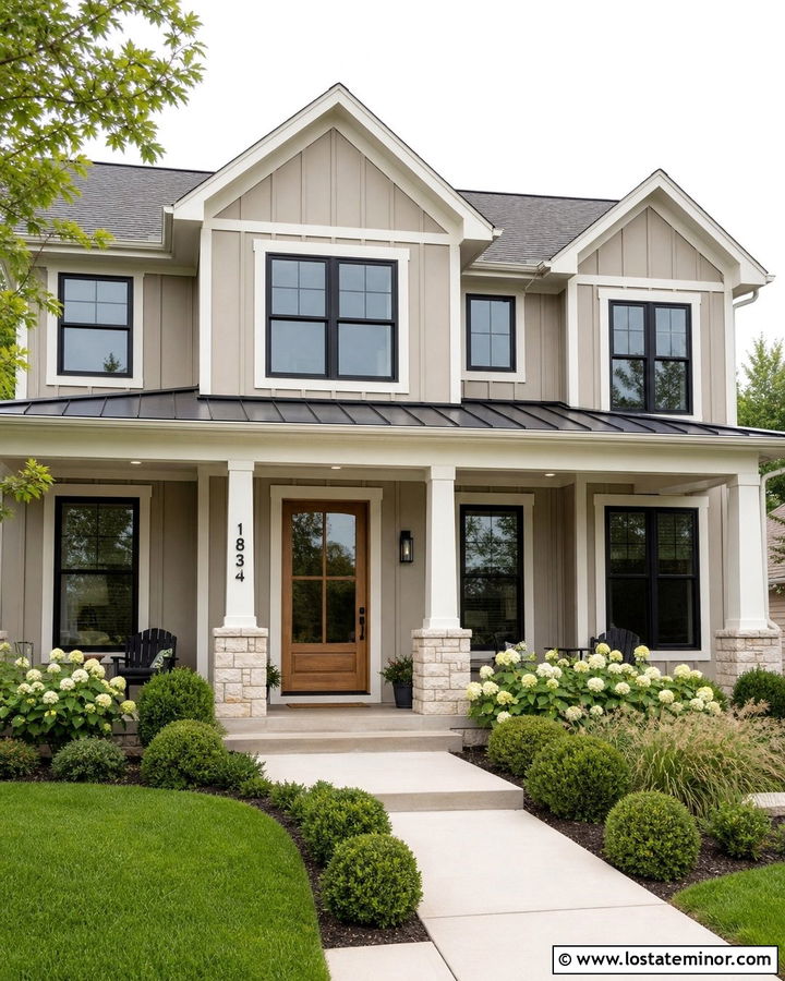 Taupe Farmhouse With Vertical House Numbers - 30 Taupe House Design With House Numbers Ideas