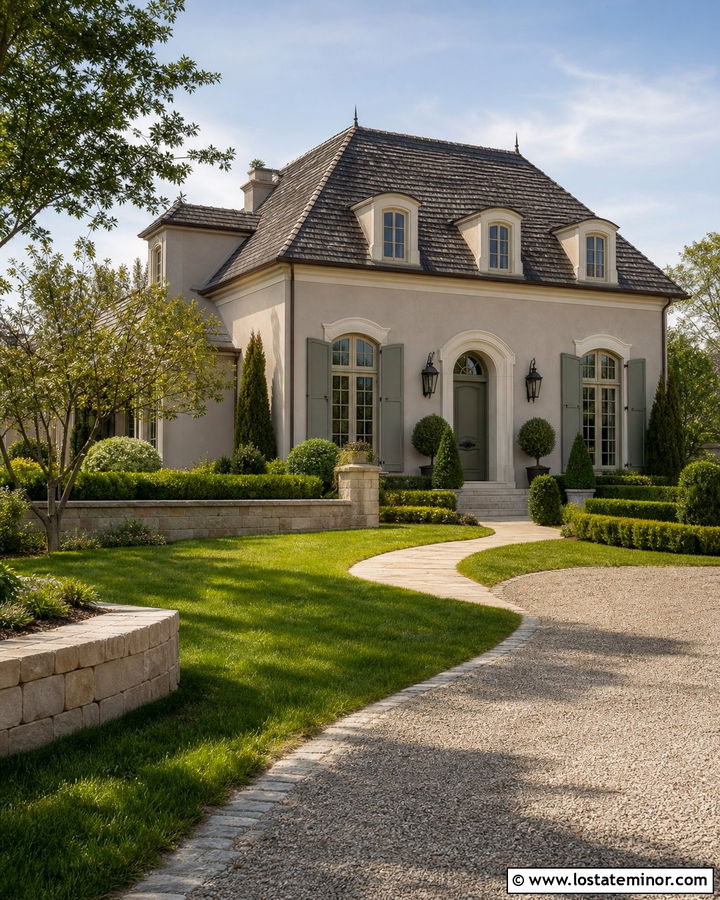 Taupe French Country House With Hipped Dormers - 30 Taupe House Design With Dormers Ideas