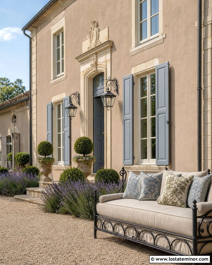 Taupe French Country House With Iron Daybed - 30 Taupe House Design With Daybed Ideas