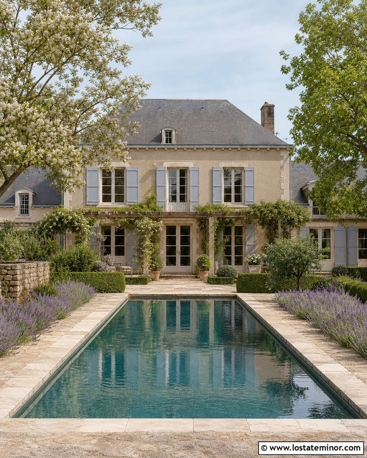 Taupe French Country House With Stone Pool - 30 Taupe House Design With Swimming Pool Ideas
