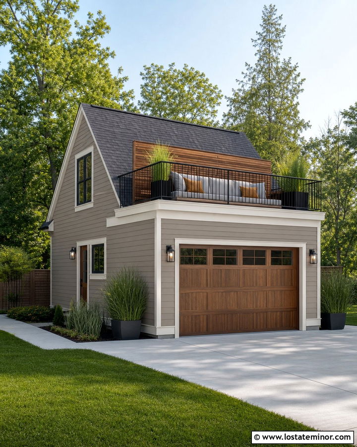 Taupe Garage Apartment With Rooftop Daybed - 30 Taupe House Design With Daybed Ideas