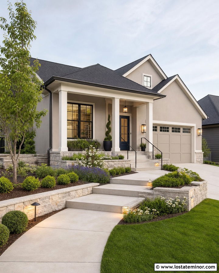 Taupe House With Accessible Sloped Walkway - 30 Taupe House Design With Walkway Ideas