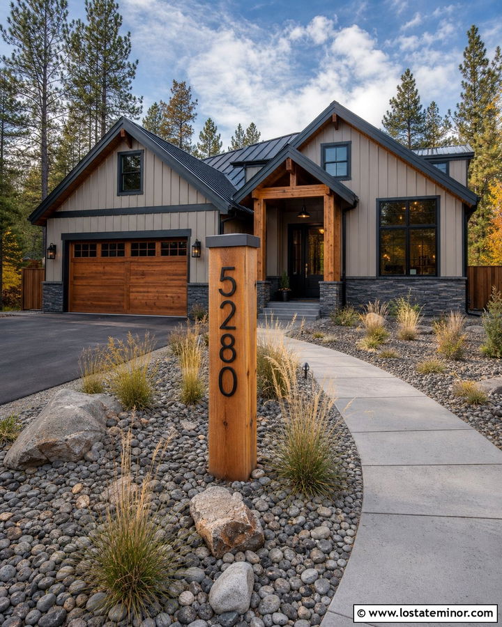 Taupe House With Address Numbers On Wood Post - 30 Taupe House Design With House Numbers Ideas
