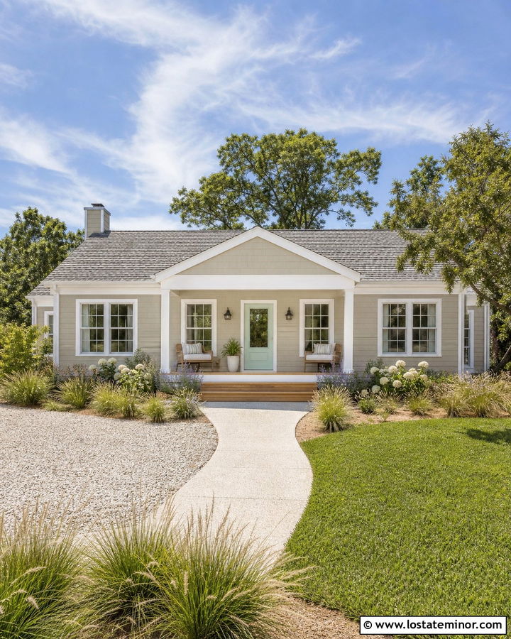 Taupe House With Aqua Front Door - 30 Taupe House Design With Entry Door Ideas