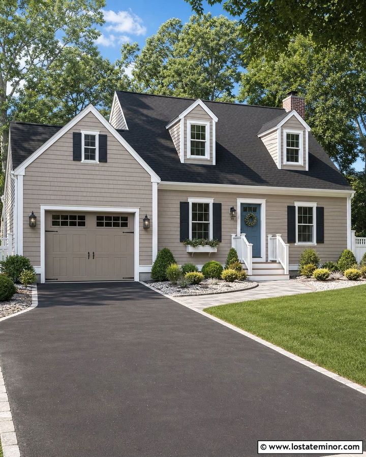Taupe House With Asphalt Driveway - 30 Taupe House Design With Driveway Ideas