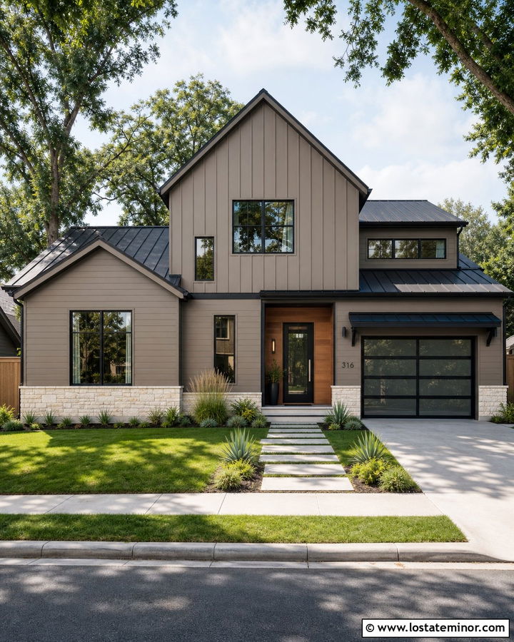 Taupe House With Asymmetrical Gables - 30 Taupe House Design With Gables Ideas
