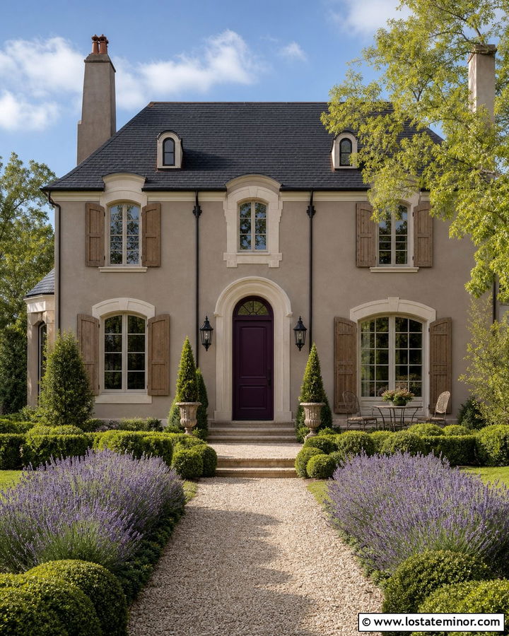 Taupe House With Aubergine Front Door - 30 Taupe House Design With Front Door Ideas