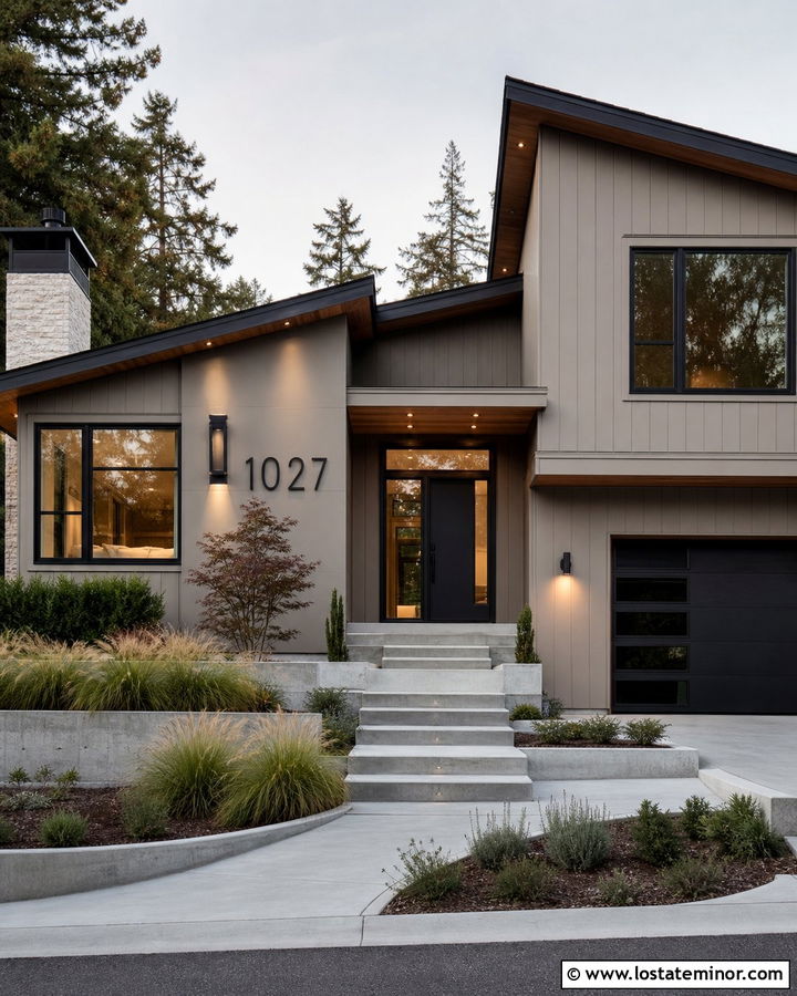 Taupe House With Backlit House Numbers - 30 Taupe House Design With House Numbers Ideas