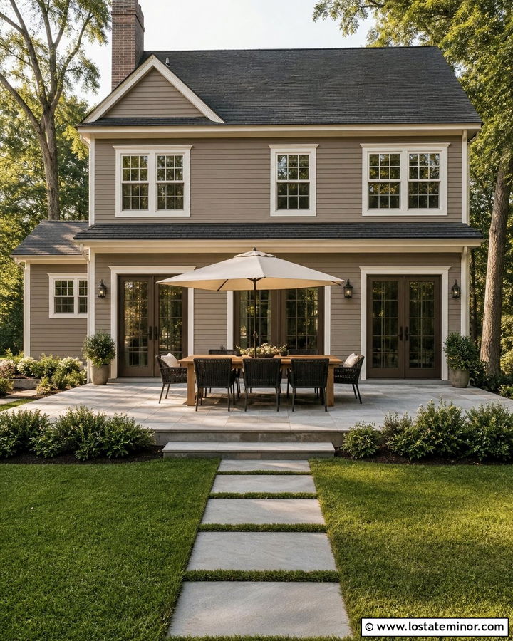 Taupe House With Backyard Dining Area - 30 Taupe House Design With Backyard Ideas