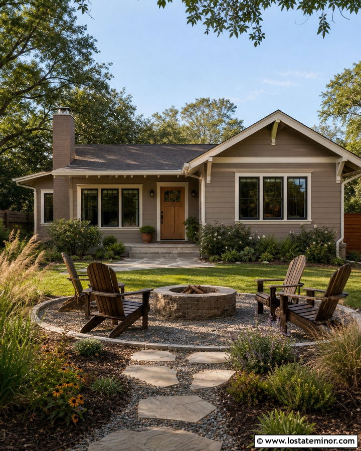 Taupe House With Backyard Fire Pit - 30 Taupe House Design With Backyard Ideas