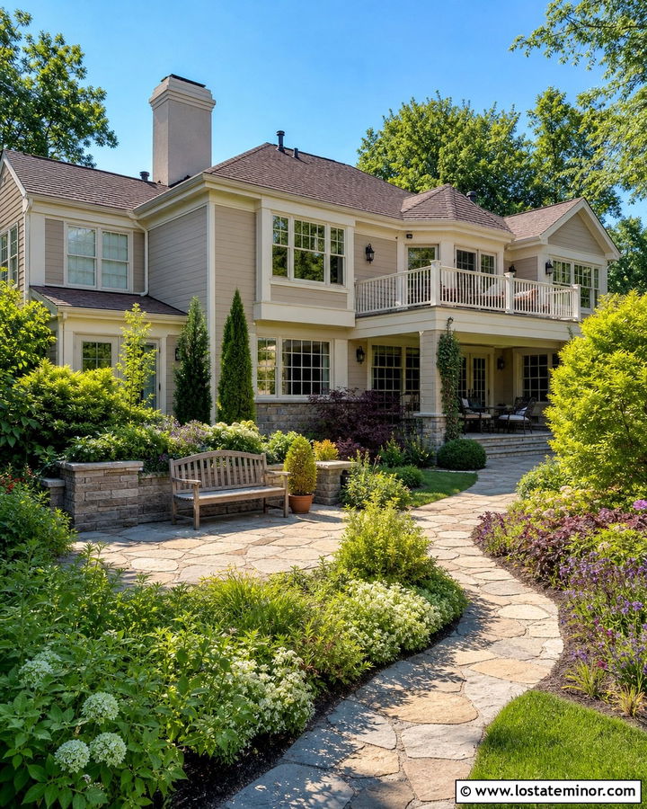 Taupe House With Backyard Garden Beds - 30 Taupe House Design With Backyard Ideas