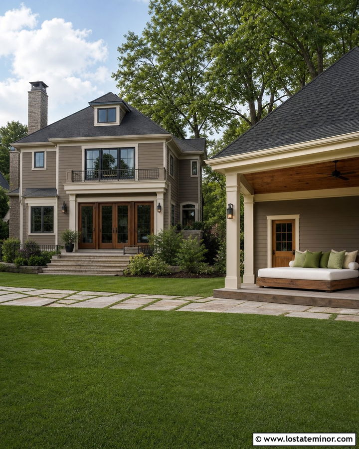 Taupe House With Backyard Pavilion Daybed - 30 Taupe House Design With Daybed Ideas