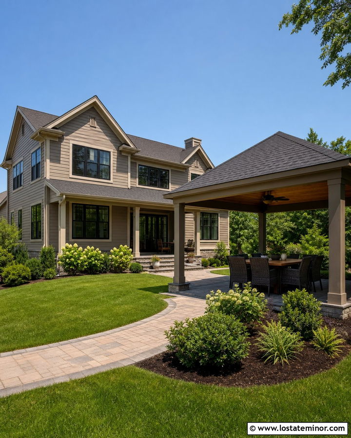 Taupe House With Backyard Pavilion - 30 Taupe House Design With Backyard Ideas