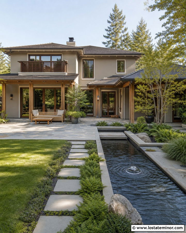 Taupe House With Backyard Water Feature - 30 Taupe House Design With Backyard Ideas