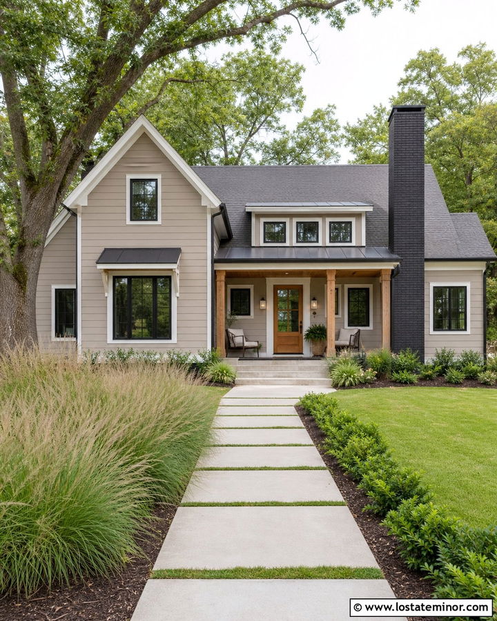 Taupe House With Black Brick Chimney - 30 Taupe House Design With Chimney Ideas