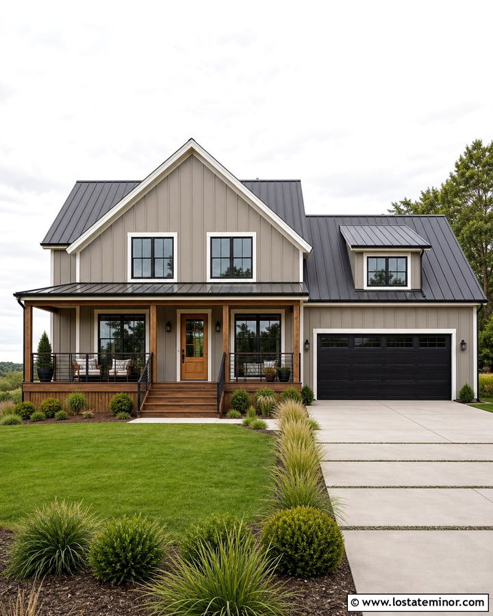 Taupe House With Black Deck Railing - 30 Taupe House Design With Deck Ideas