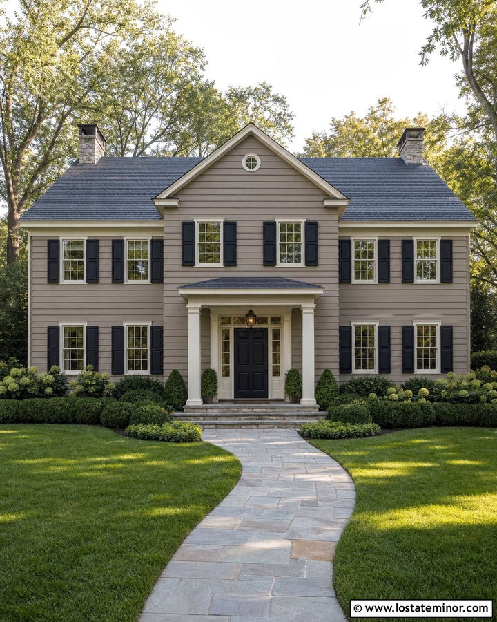 Taupe House With Black Front Door - 30 Taupe House Design With Entry Door Ideas