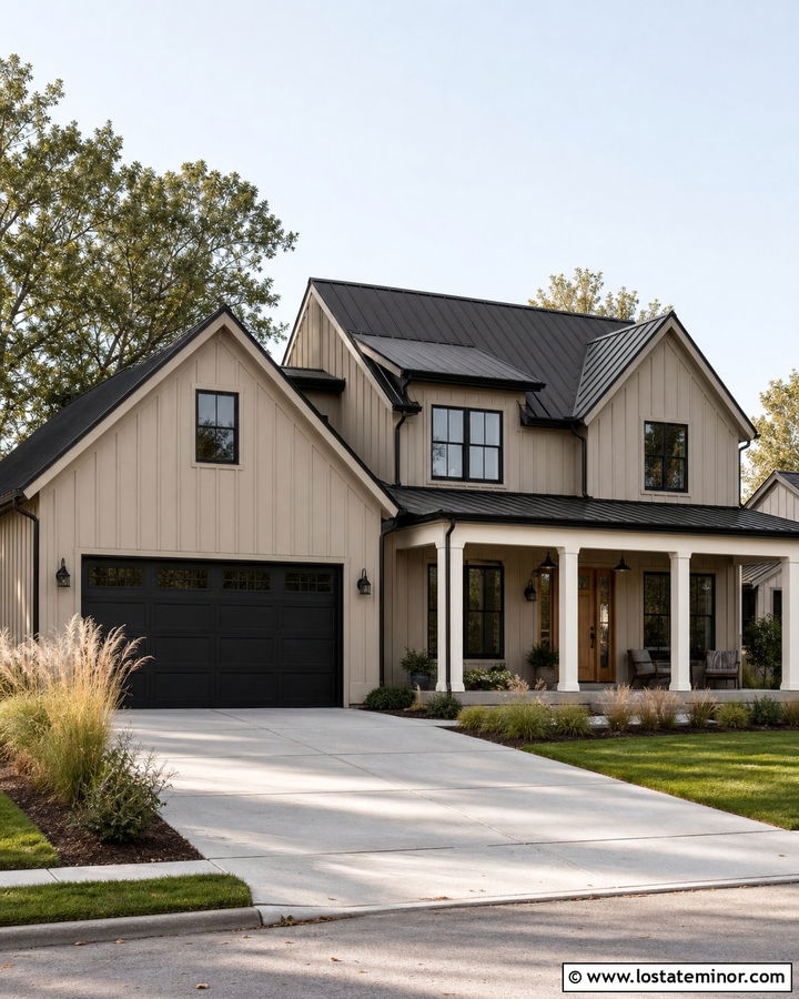 Taupe House With Black Garage Door - 30 Taupe House Design With Garage Door Ideas