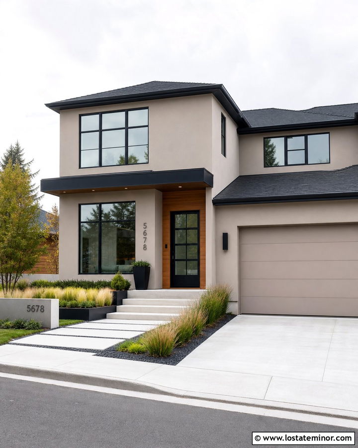 Taupe House With Black Glass Front Door - 30 Taupe House Design With Front Door Ideas