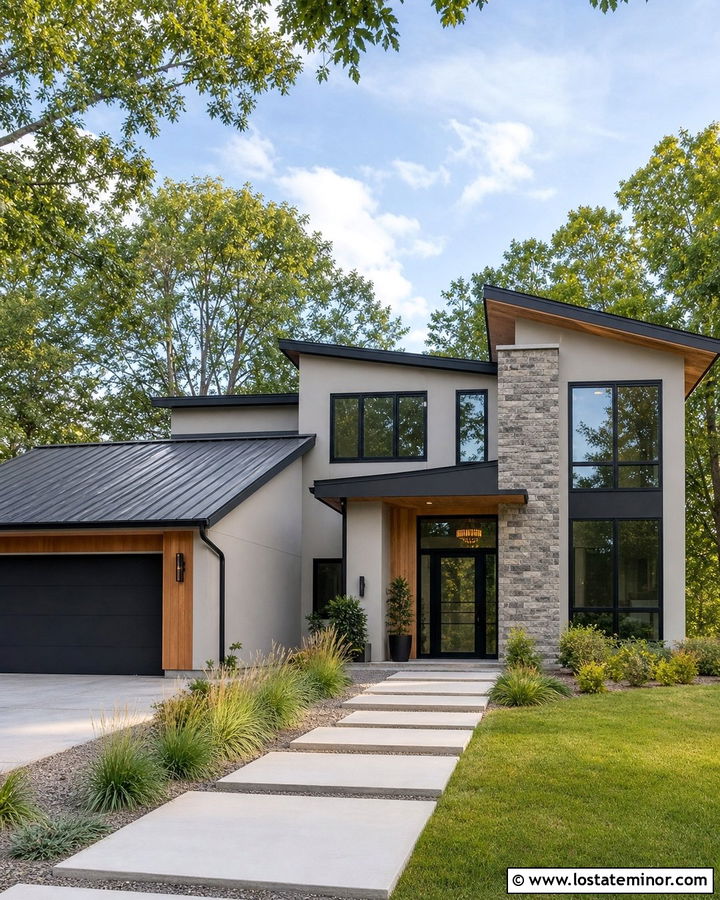 Taupe House With Black Glass Front Door - 30 Taupe House Design With Entry Door Ideas